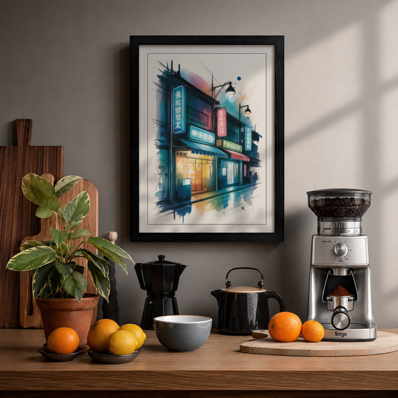 Dusk in Tokyo Japandi - Framed Print, Black, A3 - 42.0 x 29.7 cm