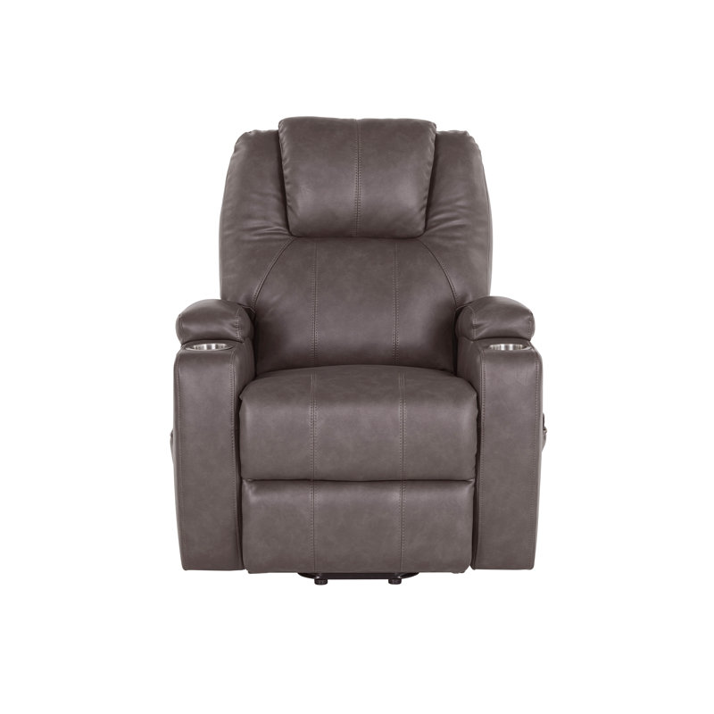Annazette Faux Leather Power Lift Assist Recliner, Dark Gray