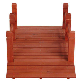 Wooden Garden Bridge with Double Rails