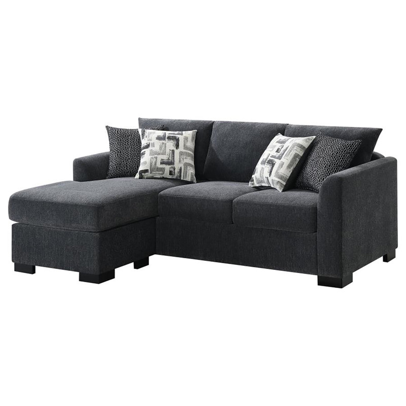 Storia Sleeper Sectional Chaise Sofa, 4 Pillows, 84 Inch, Dark Gray Fabric