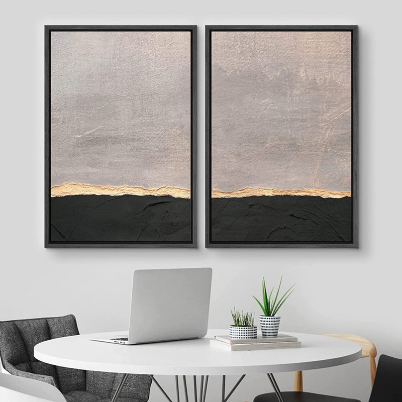 Ensemble de 2 peintures encadrées sur toile, H 36 po x l 48 po x P 1,5 po, Noir