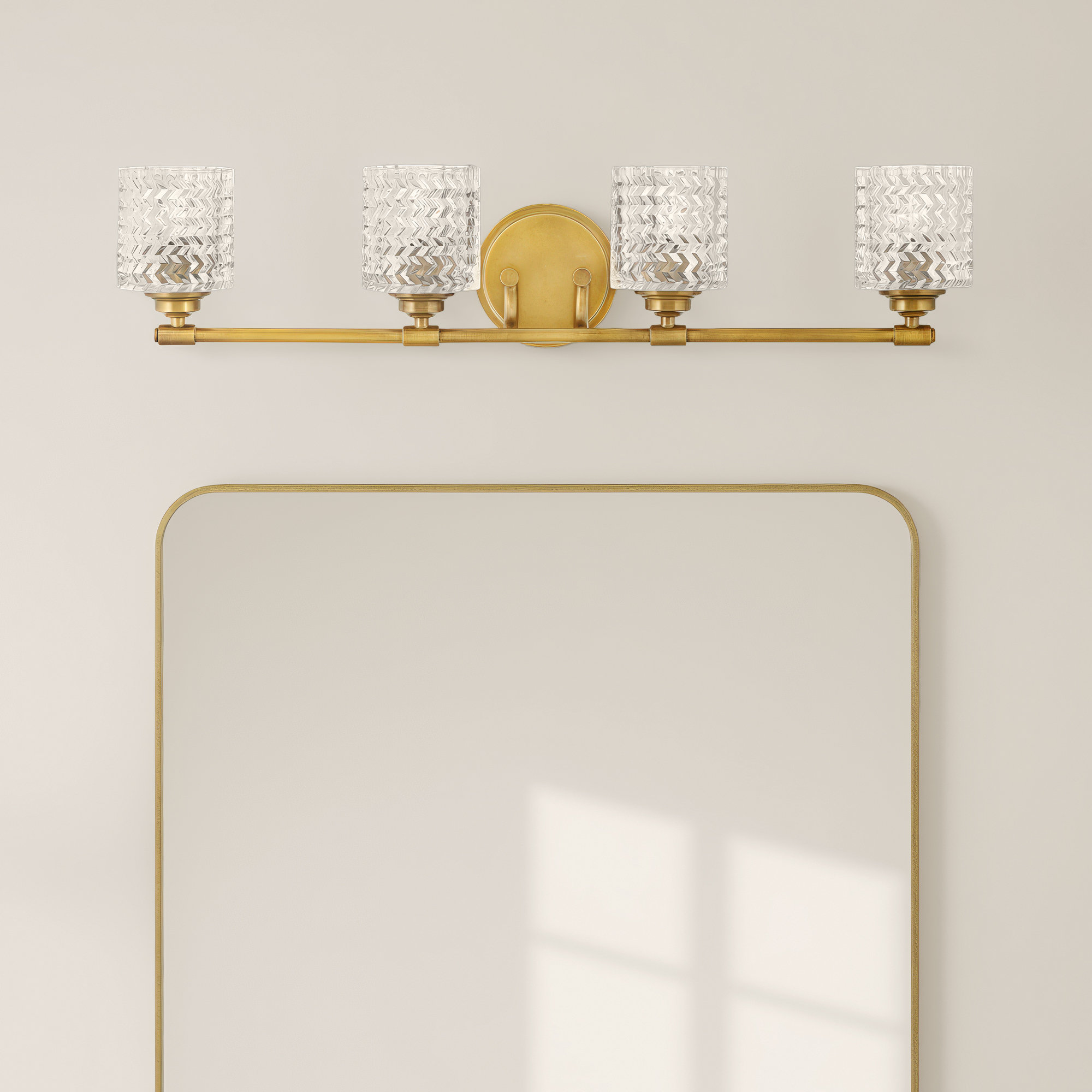Adley 4 Light Frosted Dimmable Vanity Light, Heritage Brass