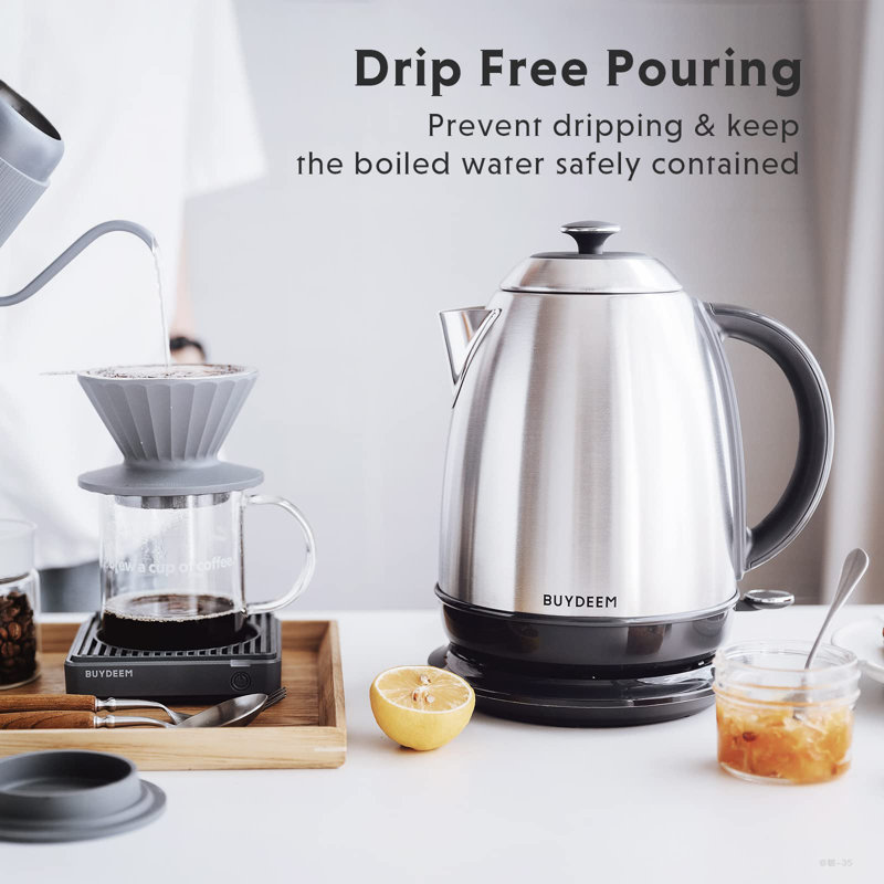BUYDEEM 1.7L Silver Stainless Steel Electric Kettle with Auto Shut-Off