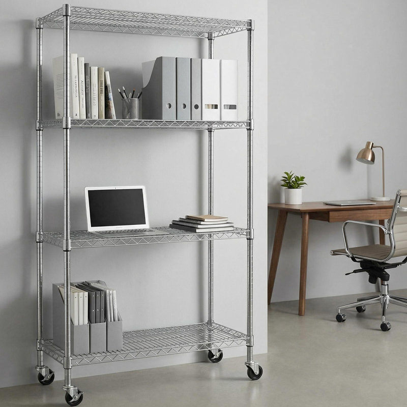 4 tablettes réglables en fil de fer rouillé, support de rangement en métal pour le garde-manger, le garage, la cuisine et la salle de bain, P 34,75 po x l 18,15 po, H 63 po, structure entièrement en fer, poteaux de 25 mm d'épaisseur, finition thermolaquée noire, 4 ouvertures