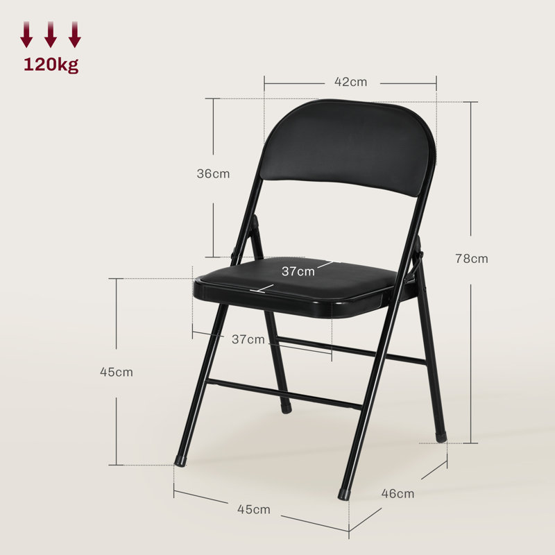 Kopervik Faux Leather Padded Stackable Folding Chair Folding Chair Set, 4, Black