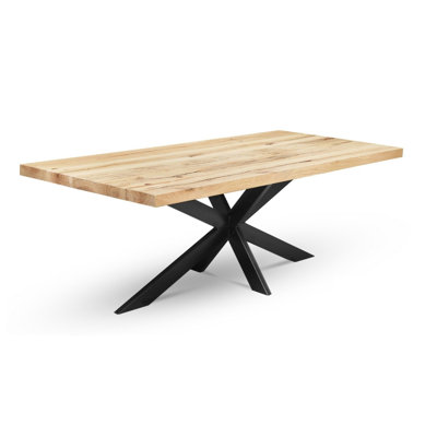 Oak Solid Wood Top Metal Base Dining Table