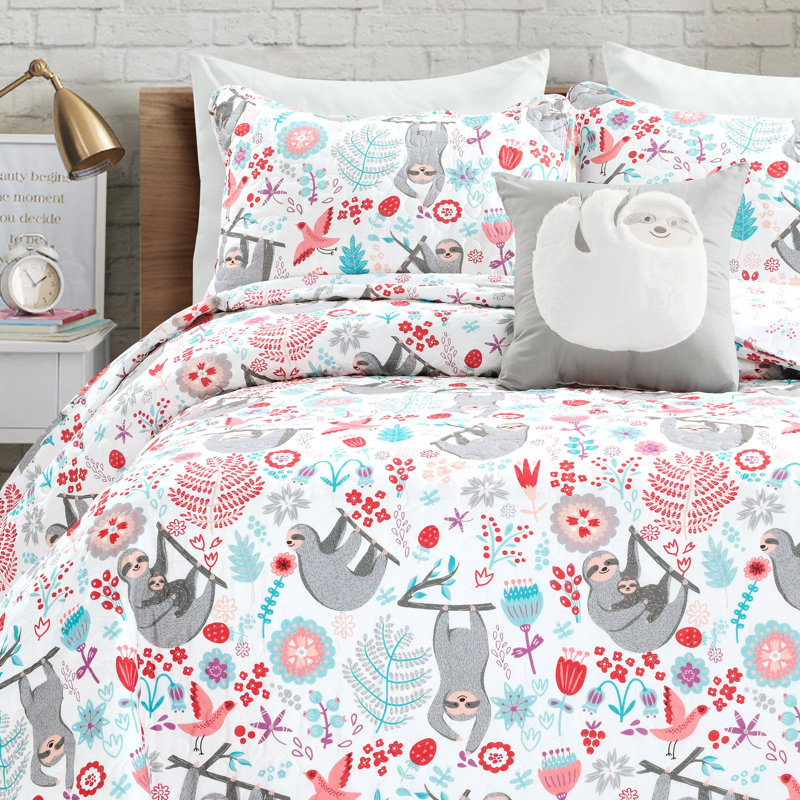 Hygge Sloth Twin Reversible Microfiber Quilt Set