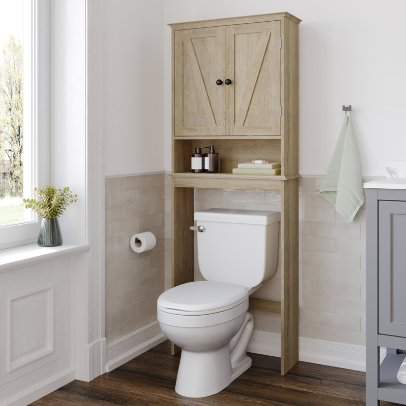 Rustic Brown Engineered Wood Over-the-Toilet Storage Cabinet with Adjustable Shelves