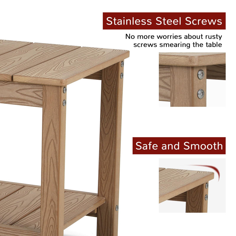 17.72 In. All Weather 2-Tier Rectangular Hips Outdoor Side Table，Teak, Teak