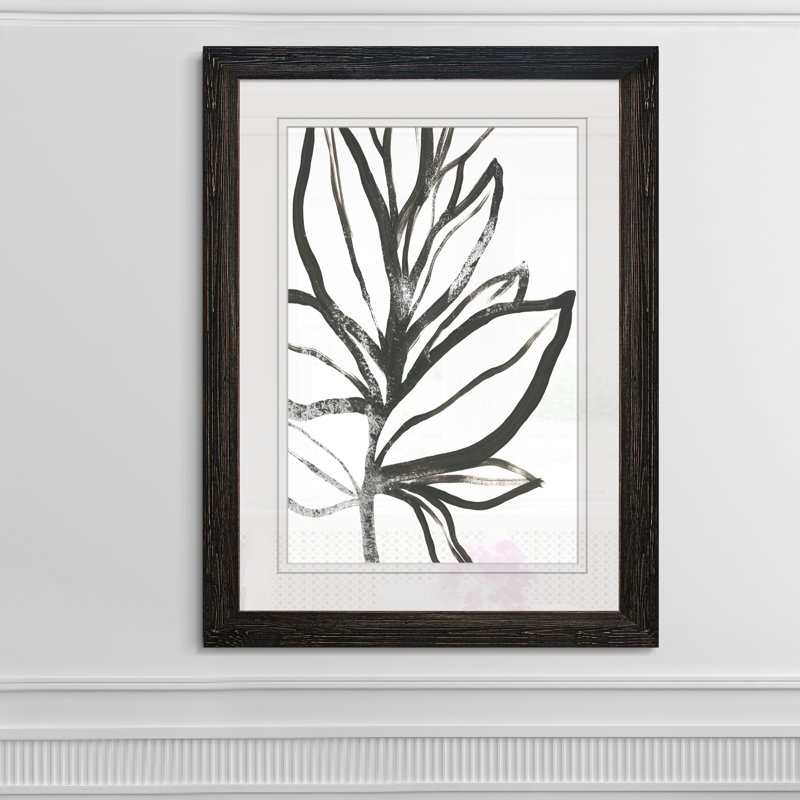 Leaf Instinct I - Peinture encadrée sur papier, H 38 po x l 28 po x P 1,25 po, Cadre ébène