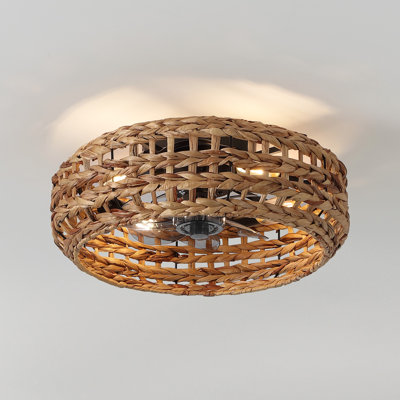 Archer 20.25" 4-Light Coastal Bohemian 6-Speed Metal/Seagrass Mobile-App/Remote-Controlled Lantern LED Ceiling Fan