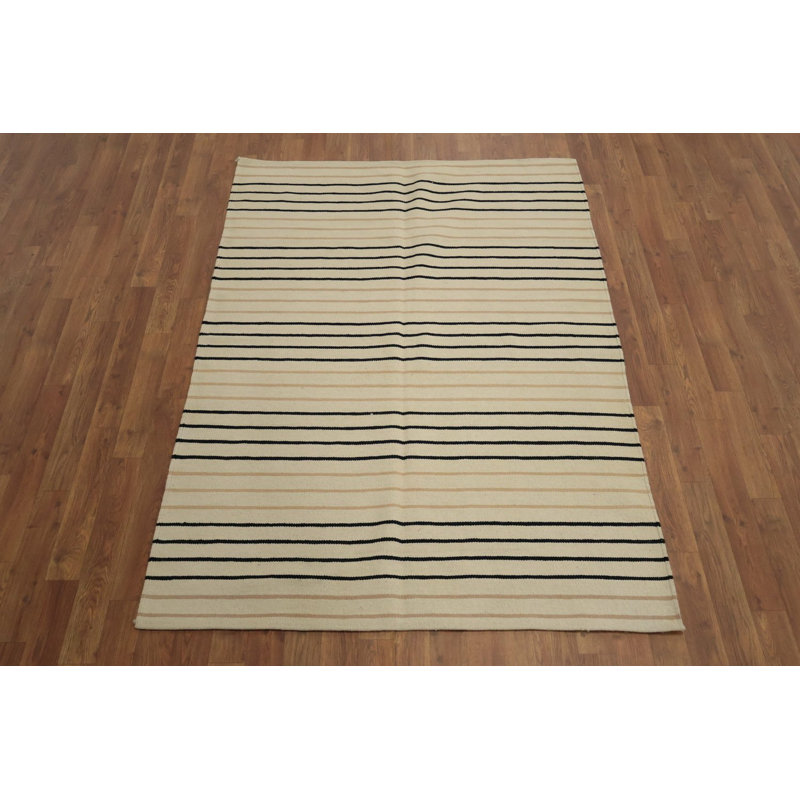 Tapis Kilim à rayures minimalistes 4 x 6 pour la vie moderne