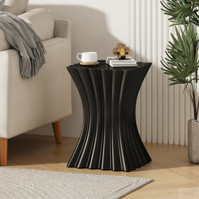 Table d'appoint d'extérieur, table de bout Wave Design, table d'appoint décorative, tabouret de jardin en béton léger pour terrasse, balcon, côté piscine, couleur noire