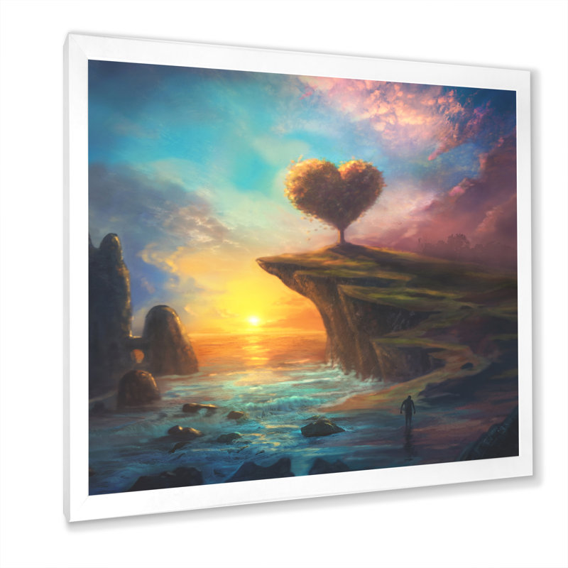 Cœur, paysage coucher de soleil - On, H 16 po x l 16 po x P 1 po, Impression blanche sur toile encadrée