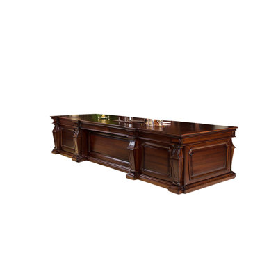 118.11"American-style vintage carved brown rectangular executive office table