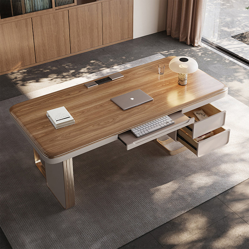 Bureau de direction rectangulaire avec tiroirs en noyer manufacturé, H 29,53 po x l 55,12 po x P 27,56 po, Retour à gauche