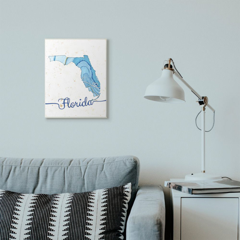 « floride agate blue us state design », impression sur toile, H 19 po x l 13 po x P 0,5 po, Bois
