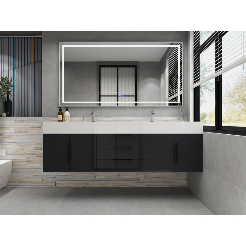 Jessica 72'' Wall-Mounted Single Bathroom Vanity, Gloss Gray