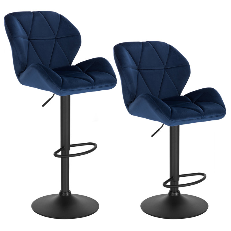 Dequavious Swivel Upholstered Adjustable Height Counter Stool with Metal Frame, Blue