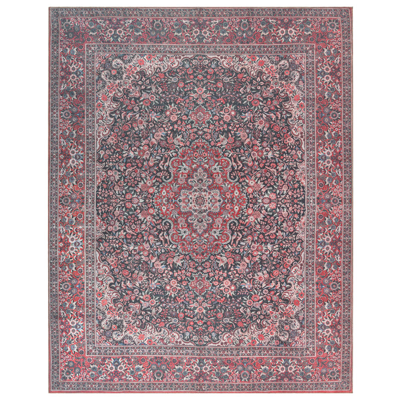 adamstown Emporia Irania Machine Washable Traditional Medallion Indoor Area Rug, Red Burgundy Non-Slip Chenille – Living Room & Bedroom
