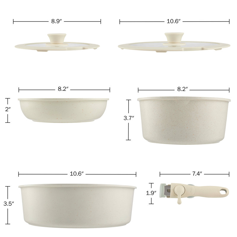 Cream 8-Piece Nonstick Aluminum Cookware Set with Detachable Handle