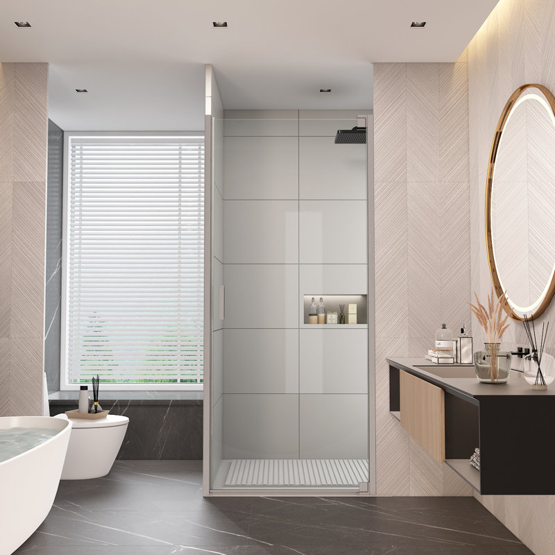 34" W x 76" H Pivot Door Frameless Shower Door with 5/16"(8mm) Clear Tempered Glass, Nickel