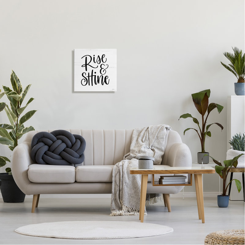 Rise & Shine Black Calligraphy Quote on White Canvas