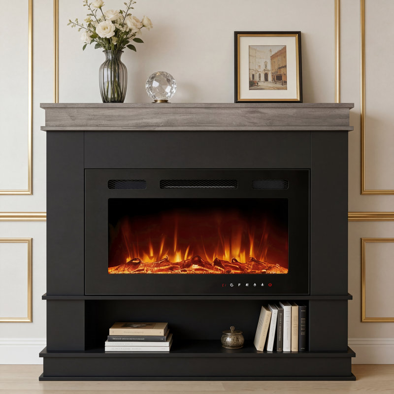 Foyer électrique 69 po avec manteau de cheminée et rangement, 12 flammes de couleur, flamme seulement et modes de chauffage, 1500 W