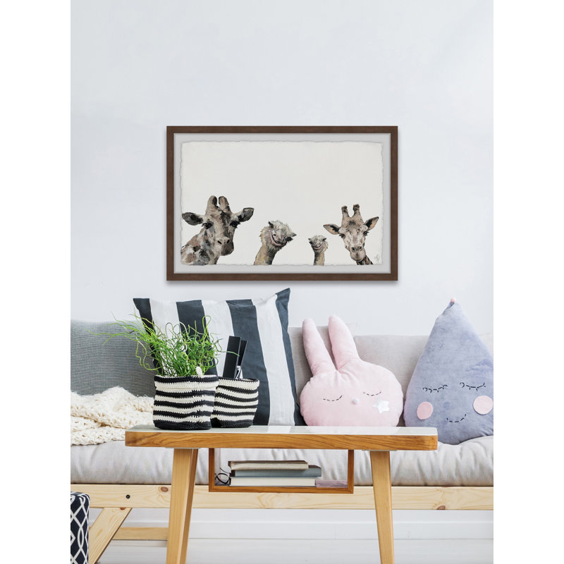 Girafes et autruches, reproduction encadrée, H 24 po x l 36 po x P 1,5 po, Brun