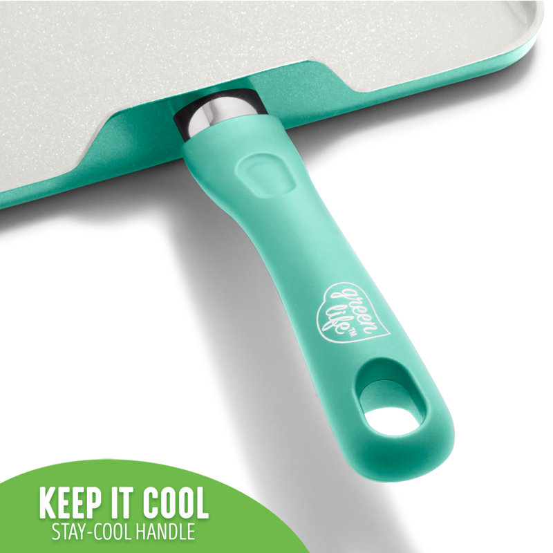 Poêle en céramique antiadhésive de 11 po Greenife Soft Grip, sans PFAS, lavable au lave-vaisselle, turquoise