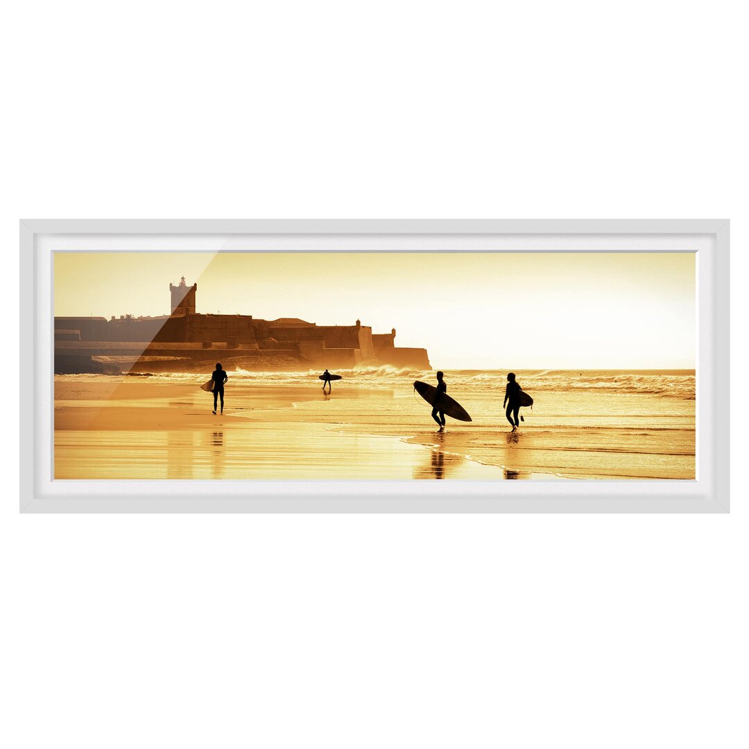 Bild mit Rahmen - Surfer Strand - Panorama Landschaft - B