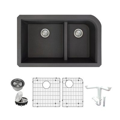 Évier de cuisine à double cuve avec filtre à panier en granite 32 po x l 19 po Radius