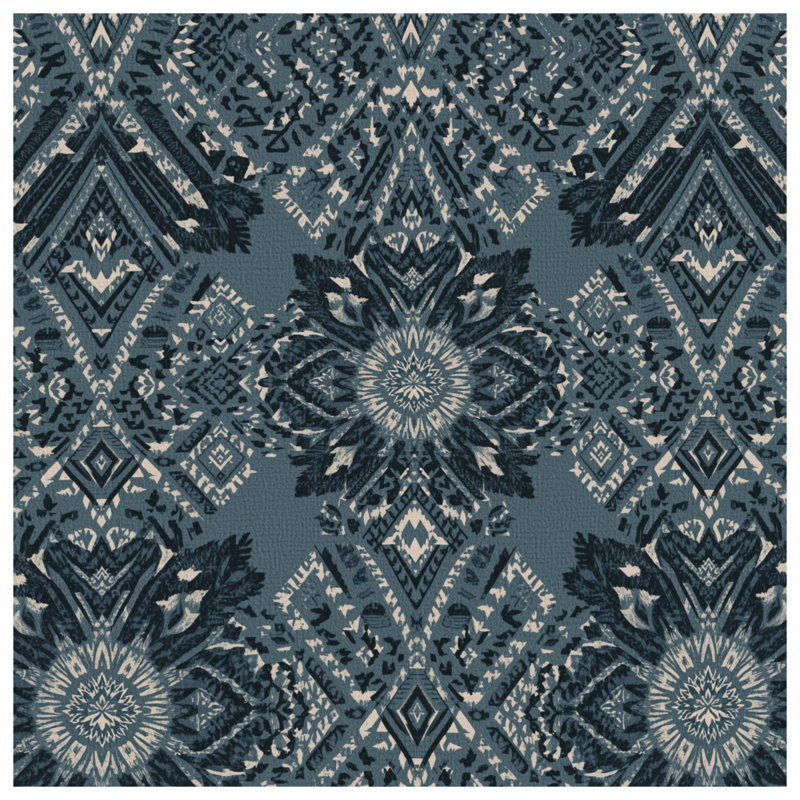 Tapis de bain bleu à motif tribal, L 24 po x L 17 po