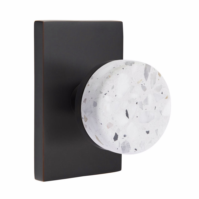 Ensemble de boutons d'intimité Emettek Select, rosette rectangulaire moderne, tige conique, bouton Terrazzo clair