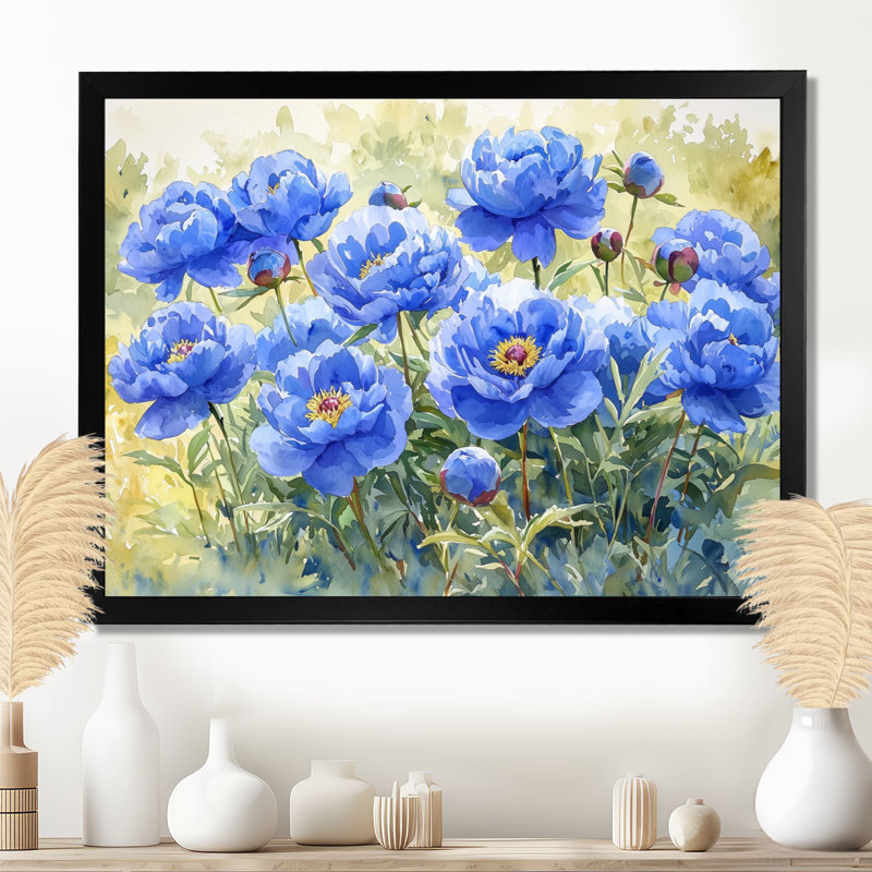 Pivoines bleues dans la prairie I - pivoines, art mural, Reproduction encadrée d'une seule photo, H 30 po x l 40 po