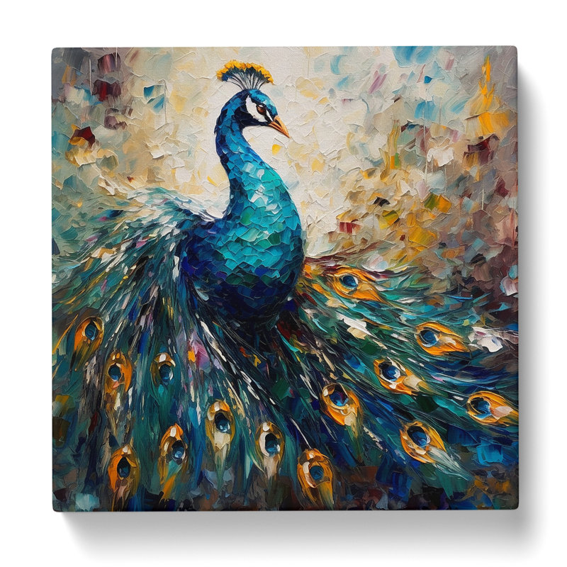 Peacock Palette Knife - No Frame Print, 50cm H x 50cm W x 3cm D
