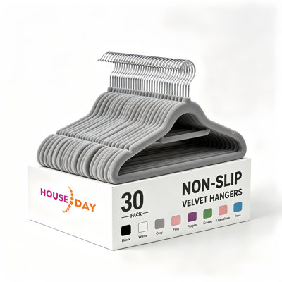 Gray Non‑Slip Velvet Hangers 30‑Pack, Slim Space‑Saving Clothes Hangers for Closet Storage