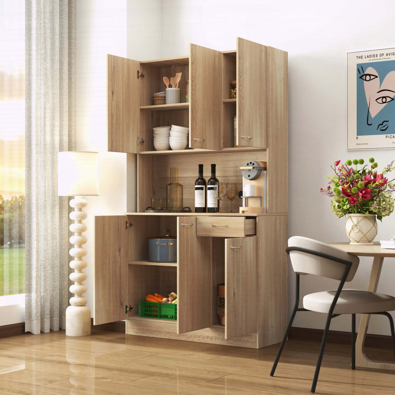 Armoire de cuisine 70,87 "de haut avec 6 portes, 1 tablette ouverte et 1 tiroir - chêne rustique, Chêne