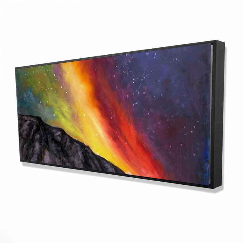 Aurora Borealis in the Mountain - Yellow Framed Canvas Art