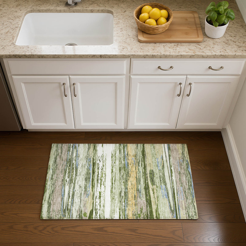 Premium Machine Washable Mayfield AMF2287 Striped Rug, 1'8" x 2'6", Aloe