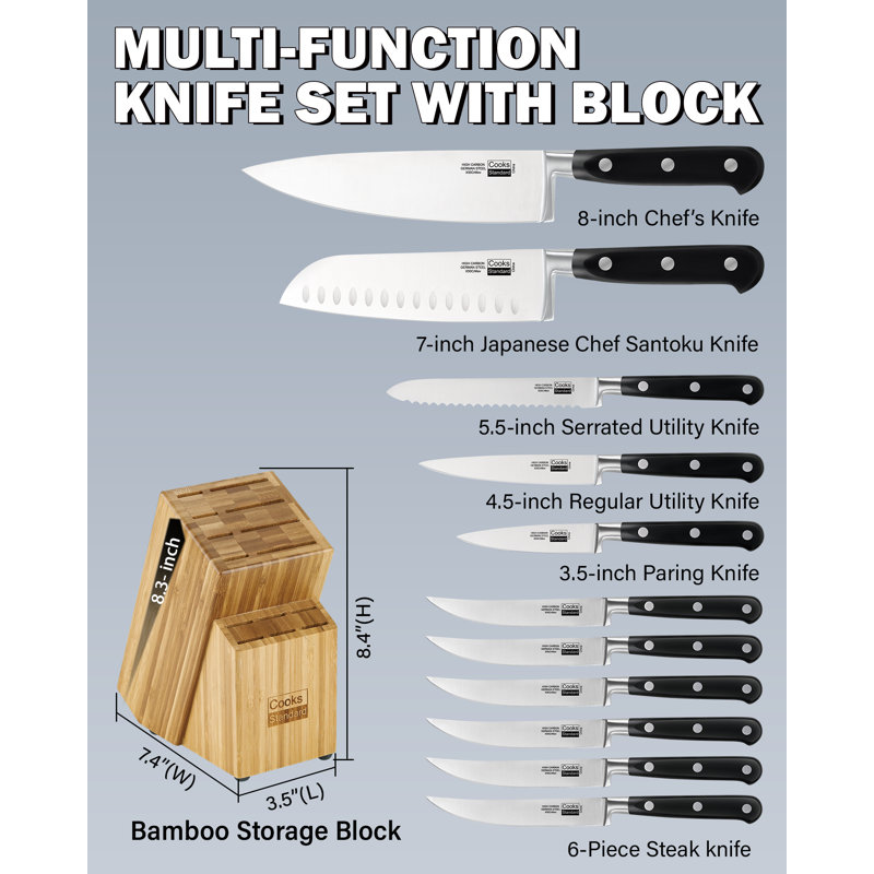 Cooks Standard High Carbon Stainless Steel Kitchen Knife Set with Block 12-Piece