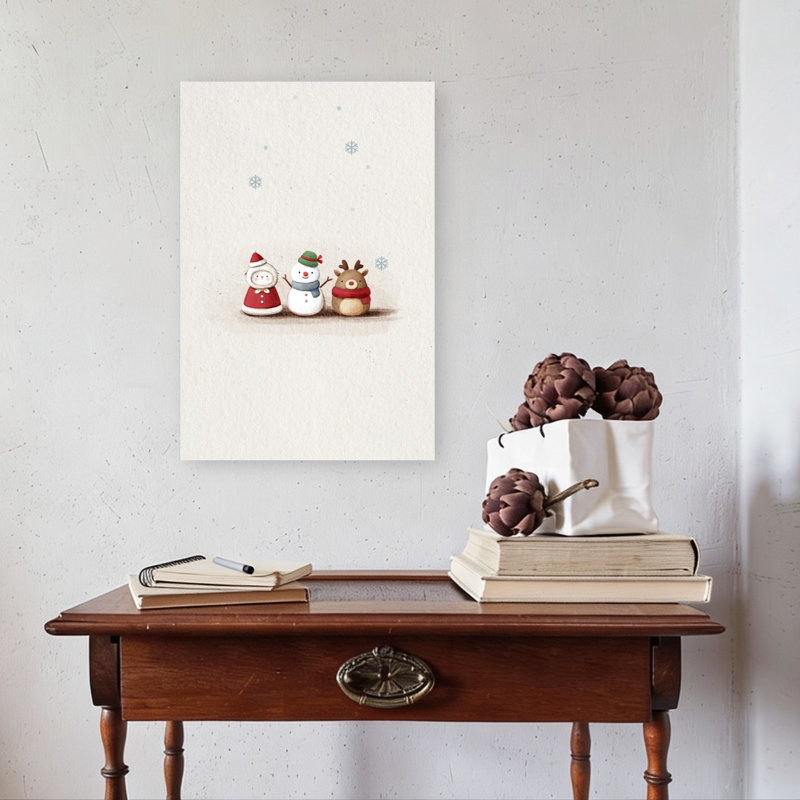 Cute Christmas Trio Abstract Contemporary Winter Landscape Wall Art Print 1 Piece Wrapped Canvas Wall Art