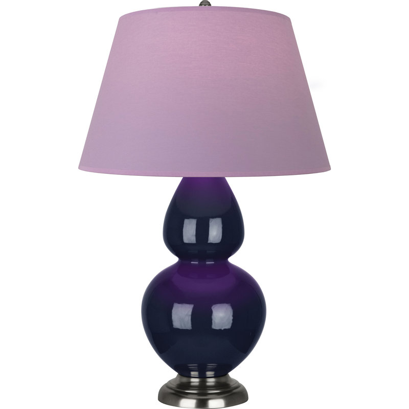 Lampe de table double gourde en céramique, Lavande / prune, Bleu minuit émaillé / argent antique, Argent argent