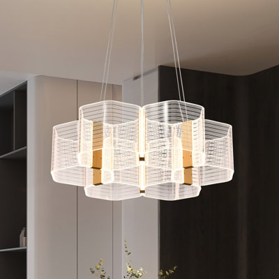 Kenzo - Lustre DEL - Finition bronze poli anodisé - Panneau de guidage de la lumière