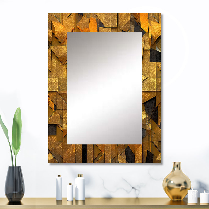 Gold Black Fractal Tide VI - Fractals Mirror, Gold Decorative Wall Mirror, Printed Metal Art, 32" x 24"