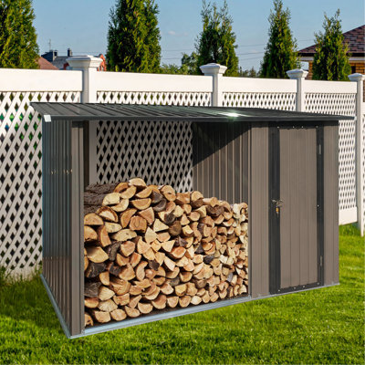 Outdoor Metal Firewood Rack And Storage Shed, Brown And Black,Two-In-One Function