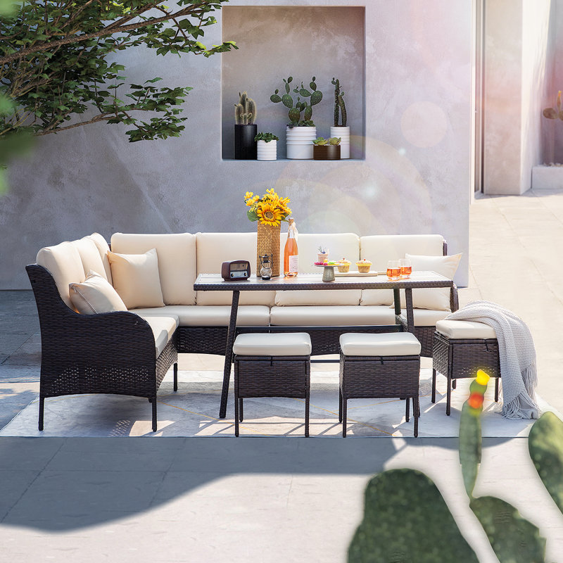 Rectangular Wood Wicker Outdoor Dining Table , 55'' in. W 25.9'' in. D