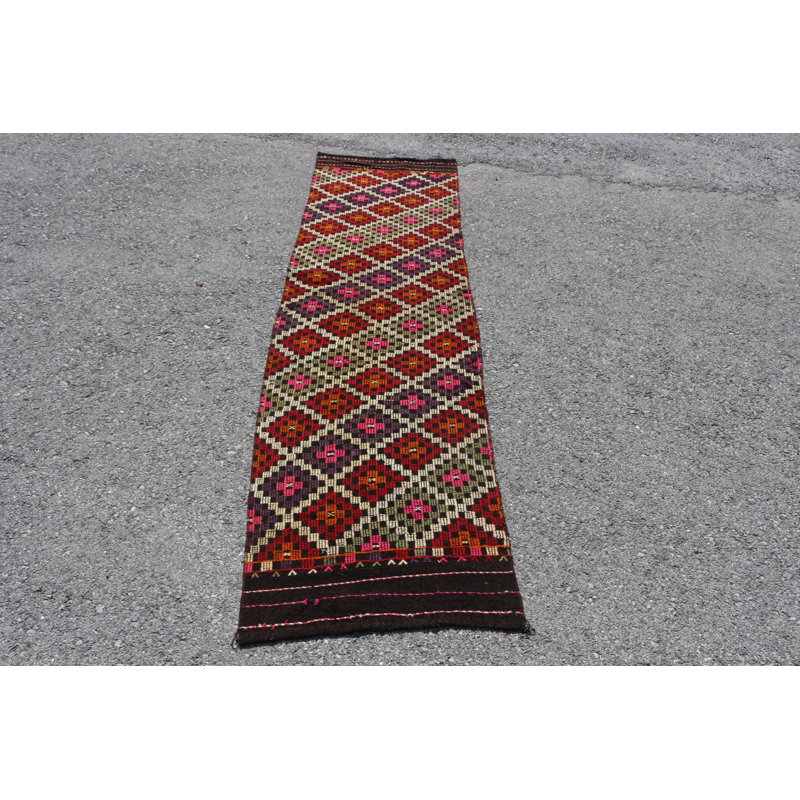 Tapis de style kilim turc unique fabriqué à la main dans un style bohème coloré pour le couloir et le plancher en laine tissée de haute qualité