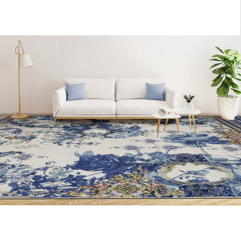 Walton Floral Area Rug in Ivory/Marine Blue, Rectangle 12' x 15'