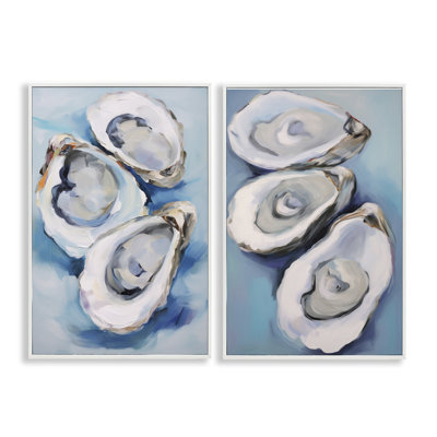 Oysters on the Half Shell 2 PC White Framed Giclee Art Set by Petal Prints Design